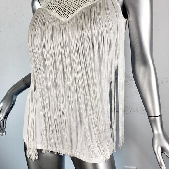 NWT~$60~INC~INTERNATIONAL CONCEPTS~S~WHITE FRINGE SLEEVELESS T-SHIRT TANK TOP - Picture 3 of 16